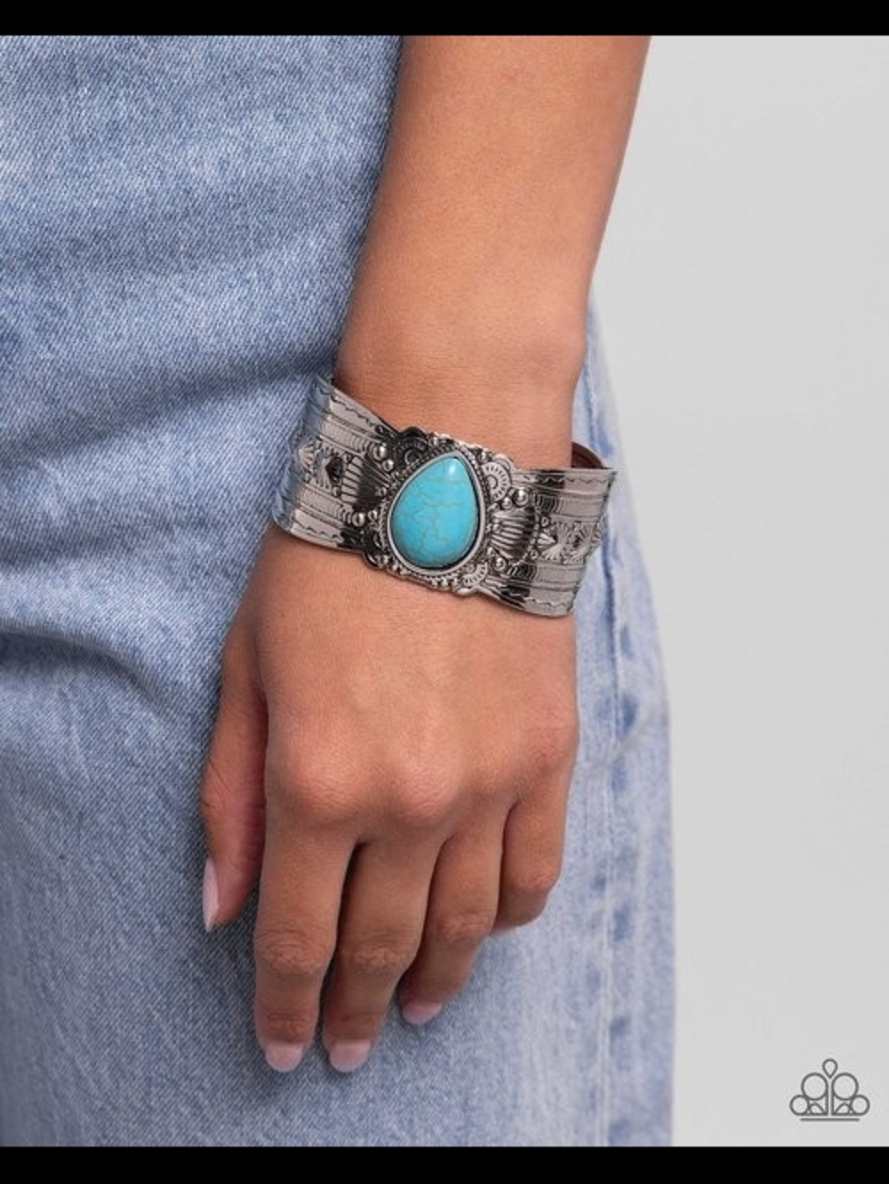 paparazzi Silver-Tone Turquoise Teardrop Cuff Bracelet